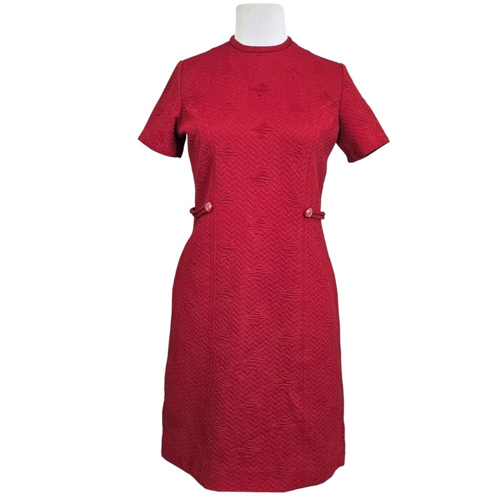 Vintage 60s Roberta‎ Lee Red Textured Mod Shift Dress ILGWU USA L